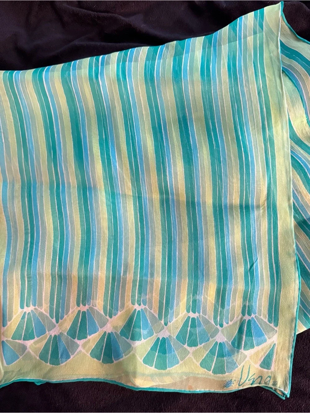 Vera Neumann turquoise & lime green Striped Oblong Scarf